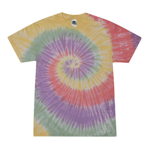 Tie Dye Multi Color Spiral Classic Fit Crewneck Short Sleeve T-shirt for Kids, Zen Rainbow - Yoga Clothing for You