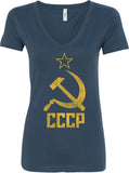 Ladies Soviet Union T-shirt Distressed CCCP V-Neck - Yoga Clothing for You
