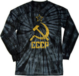 Soviet Union T-shirt Distressed CCCP Tie Dye Long Sleeve - Yoga Clothing for You