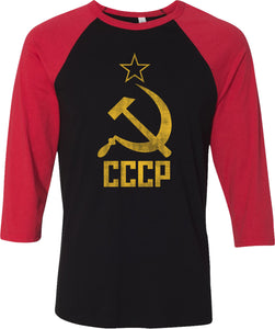 Soviet Union T-shirt Distressed CCCP Raglan Tee - Yoga Clothing for You