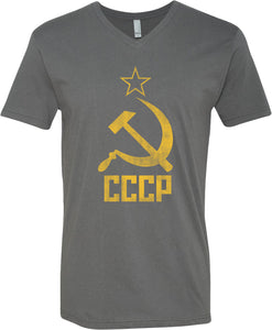 Soviet Union T-shirt Distressed CCCP V-Neck - Yoga Clothing for You