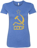 Ladies Soviet Union T-shirt Distressed CCCP Longer Length Tee - Yoga Clothing for You