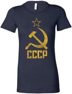 Ladies Soviet Union T-shirt Distressed CCCP Longer Length Tee - Yoga Clothing for You