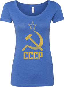Ladies Soviet Union T-shirt Distressed CCCP Scoop Neck - Yoga Clothing for You
