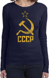 Ladies Soviet Union T-shirt Distressed CCCP Long Sleeve - Yoga Clothing for You