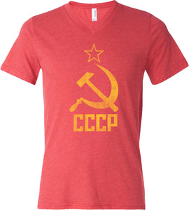 Soviet Union T-shirt Distressed CCCP Tri Blend V-Neck - Yoga Clothing for You
