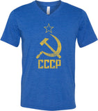 Soviet Union T-shirt Distressed CCCP Tri Blend V-Neck - Yoga Clothing for You