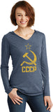 Ladies Soviet Union T-shirt Distressed CCCP Tri Blend Hoodie - Yoga Clothing for You