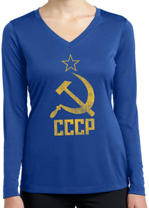 Ladies Soviet Union Tee Distressed CCCP Dry Wicking Long Sleeve - Yoga Clothing for You