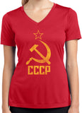 Ladies Soviet Union T-shirt Distressed CCCP Dry Wicking V-Neck - Yoga Clothing for You