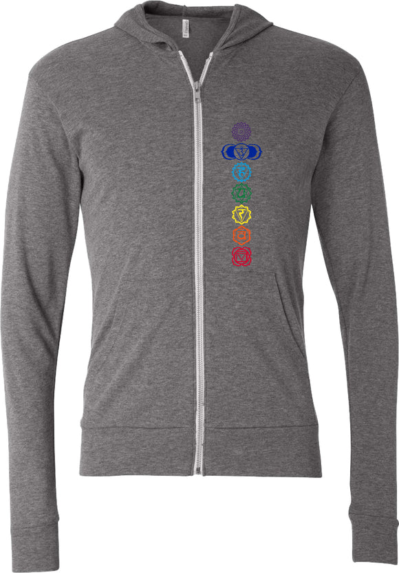 Colored Chakras Triblend Full-Zip Hoodie Yoga Tee Shirt - Yoga Clothing for You