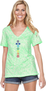 Colored Chakras Burnout V-neck Yoga Tee Shirt - Yoga Clothing for You