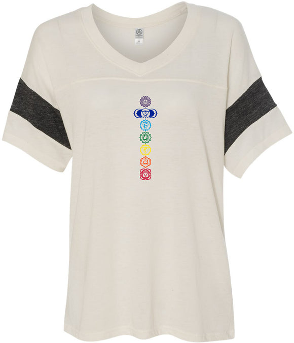 Colored Chakras Eco-Friendly V-neck Yoga Tee Shirt - Yoga Clothing for You