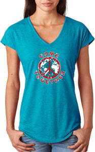 Ladies Peace T-shirt Come Together Triblend V-Neck - Yoga Clothing for You