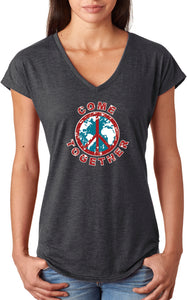 Ladies Peace T-shirt Come Together Triblend V-Neck - Yoga Clothing for You