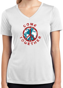 Ladies Peace T-shirt Come Together Moisture Wicking V-Neck - Yoga Clothing for You