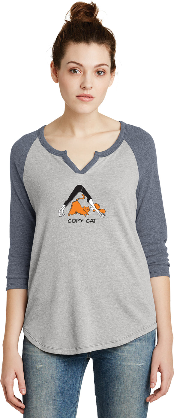 Copy Cat 3/4 Sleeve Vintage Yoga Tee Shirt - Yoga Clothing for You