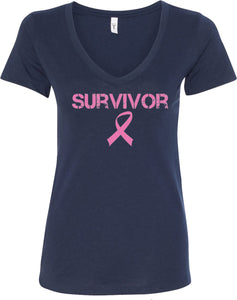 Ladies Breast Cancer T-shirt Survivor V-Neck - Yoga Clothing for You