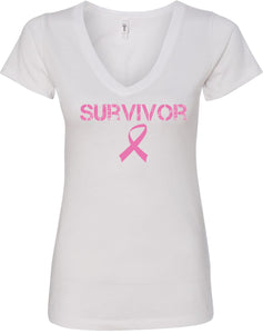 Ladies Breast Cancer T-shirt Survivor V-Neck - Yoga Clothing for You