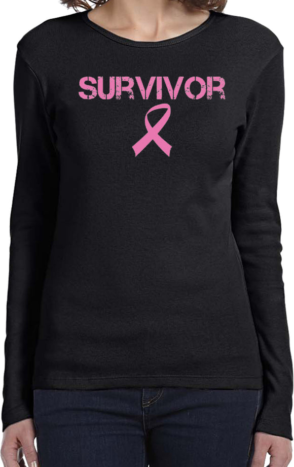 Ladies Breast Cancer T-shirt Survivor Long Sleeve - Yoga Clothing for You