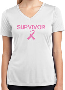 Ladies Breast Cancer T-shirt Survivor Moisture Wicking V-Neck - Yoga Clothing for You