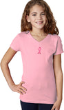 Girls Breast Cancer T-shirt Embroidered Ribbon Small Print VNeck - Yoga Clothing for You