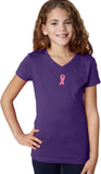 Girls Breast Cancer T-shirt Embroidered Ribbon Small Print VNeck - Yoga Clothing for You