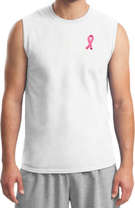 Breast Cancer T-shirt Embroidered Pink Ribbon Muscle Tee - Yoga Clothing for You