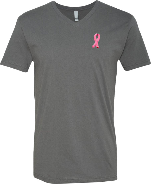 Breast Cancer T-shirt Embroidered Pink Ribbon Pocket Print VNeck - Yoga Clothing for You
