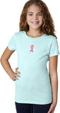 Girls Breast Cancer T-shirt Embroidered Pink Ribbon Small Print - Yoga Clothing for You