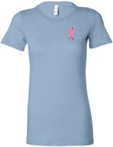 Ladies Breast Cancer Tee Embroidered Ribbon Longer Length Shirt - Yoga Clothing for You