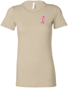Ladies Breast Cancer Tee Embroidered Ribbon Longer Length Shirt - Yoga Clothing for You