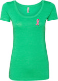 Ladies Breast Cancer T-shirt Embroidered Pink Ribbon Scoop Neck - Yoga Clothing for You