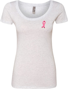 Ladies Breast Cancer T-shirt Embroidered Pink Ribbon Scoop Neck - Yoga Clothing for You