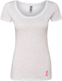 Ladies Breast Cancer Tee Embroidered Ribbon Bottom Scoop Neck - Yoga Clothing for You