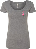 Ladies Breast Cancer T-shirt Embroidered Pink Ribbon Scoop Neck - Yoga Clothing for You