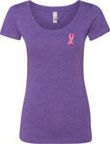 Ladies Breast Cancer T-shirt Embroidered Pink Ribbon Scoop Neck - Yoga Clothing for You
