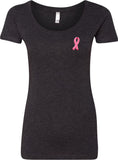 Ladies Breast Cancer T-shirt Embroidered Pink Ribbon Scoop Neck - Yoga Clothing for You