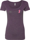 Ladies Breast Cancer T-shirt Embroidered Pink Ribbon Scoop Neck - Yoga Clothing for You