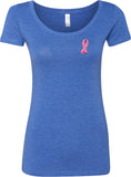 Ladies Breast Cancer T-shirt Embroidered Pink Ribbon Scoop Neck - Yoga Clothing for You