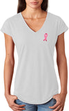 Ladies Breast Cancer Tee Embroidered Pink Ribbon Triblend V-Neck - Yoga Clothing for You