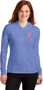 Ladies Breast Cancer Tee Embroidered Pink Ribbon Hooded Shirt - Yoga Clothing for You