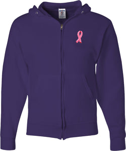 Breast Cancer Full Zip Hoodie Embroidered Ribbon Pocket Print - Yoga Clothing for You