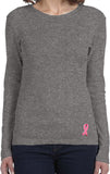 Ladies Breast Cancer Tee Embroidered Ribbon Bottom Long Sleeve - Yoga Clothing for You