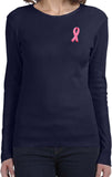 Ladies Breast Cancer T-shirt Embroidered Pink Ribbon Long Sleeve - Yoga Clothing for You