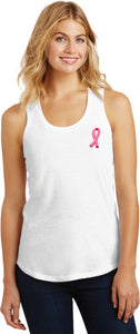 Ladies Breast Cancer Tank Top Embroidered Pink Ribbon Racerback - Yoga Clothing for You