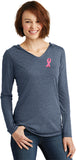 Ladies Breast Cancer Tee Embroidered Ribbon Tri Blend Hoodie - Yoga Clothing for You