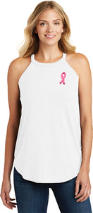 Breast Cancer Embroidered Pink Ribbon Ladies Tri Rocker Tanktop - Yoga Clothing for You