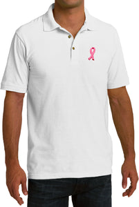 Breast Cancer Polo Embroidered Pink Ribbon Pocket Print - Yoga Clothing for You