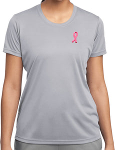 Ladies Breast Cancer Shirt Embroidered Ribbon Dry Wicking Tee - Yoga Clothing for You